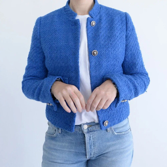 Autres Filles Blue Tweed Three Button Blazer with Flap Pockets Small - Picture 2 of 13